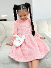 Young Girls' Urban Chic Double-Sided Fleece Long Sleeve Dress With Diagonal Crossbody Bag